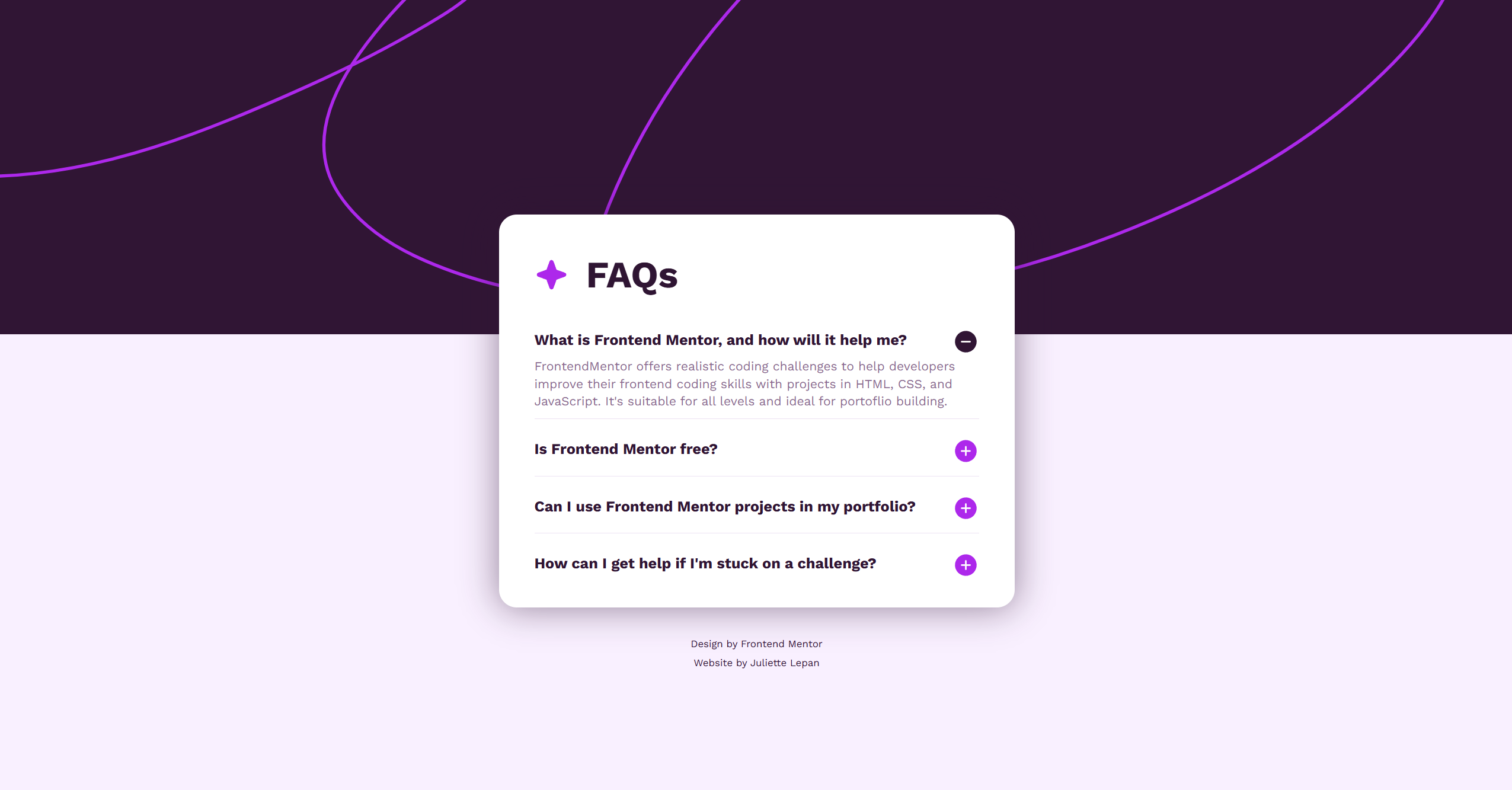 prévisualisation du projet FAQ accordion